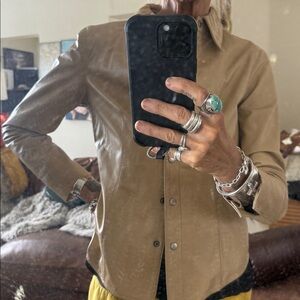 Frenchi Beige genuine Leather shirt Jacket shacket size small